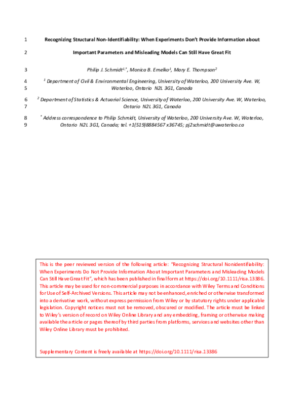 (PDF) Recognizing Structural Nonidentifiability: When Experiments Do ...