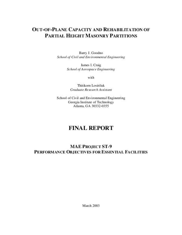 (PDF) Out-of-Plane Capacity and Rehabilitation of Partial Height ...