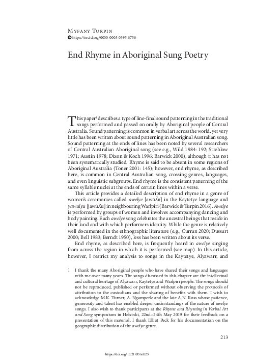 (PDF) End Rhyme in Aboriginal Sung Poetry