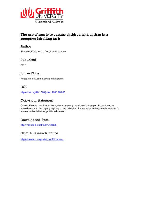 (PDF) The use of music to engage children with autism in a receptive ...