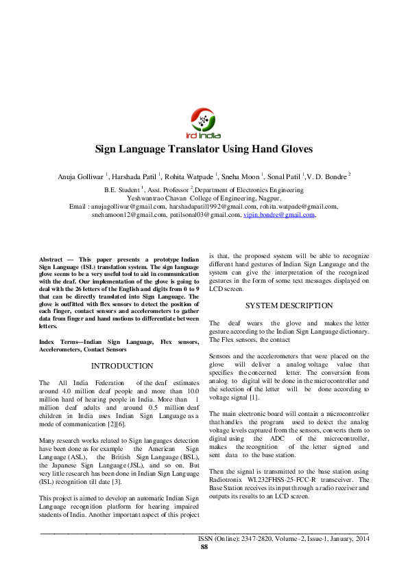 (PDF) Sign Language Translator Using Hand Gloves