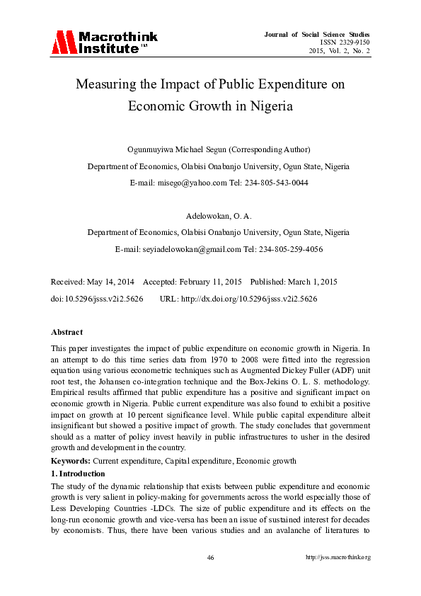 (PDF) Measuring the Impact of Public Expenditure on Economic Growth in ...