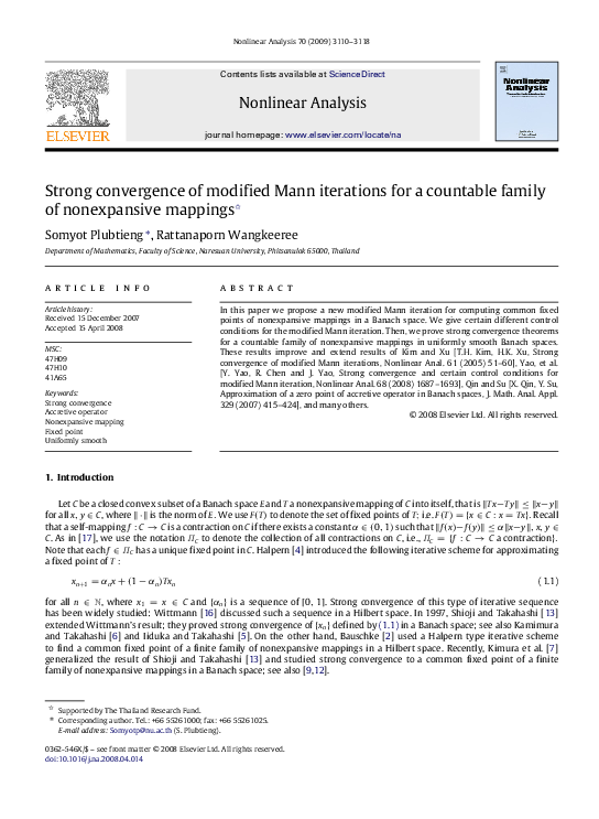 (PDF) Strong convergence of modified Mann iterations for a countable ...