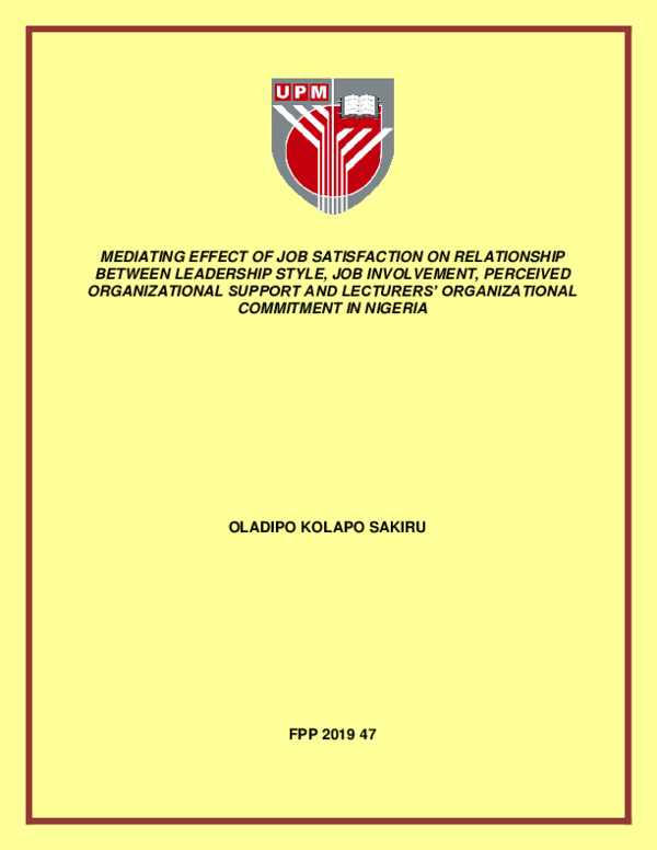 (PDF) Mediating effect of job satisfaction on relationship between ...