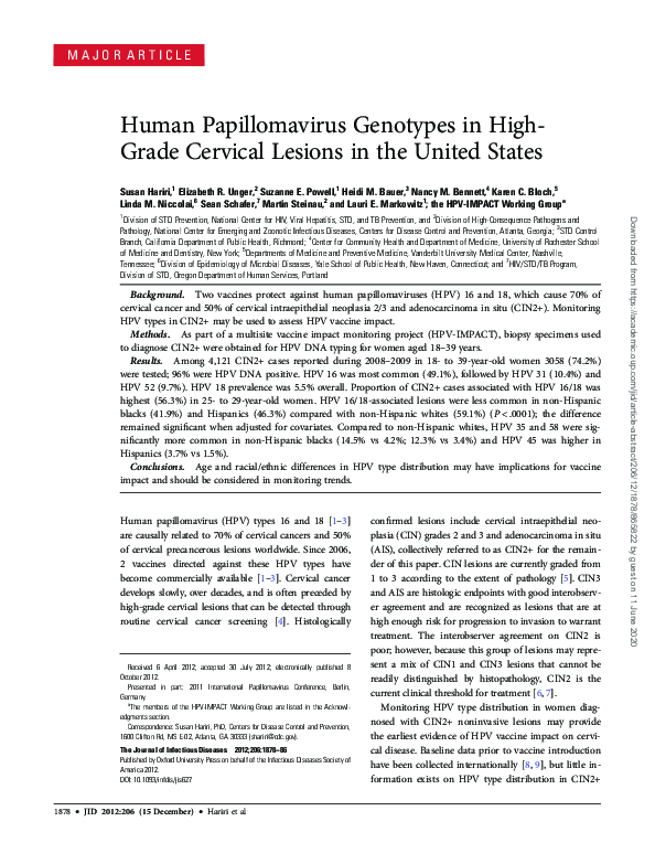 (PDF) Human Papillomavirus Genotypes in High-Grade Cervical Lesions in ...