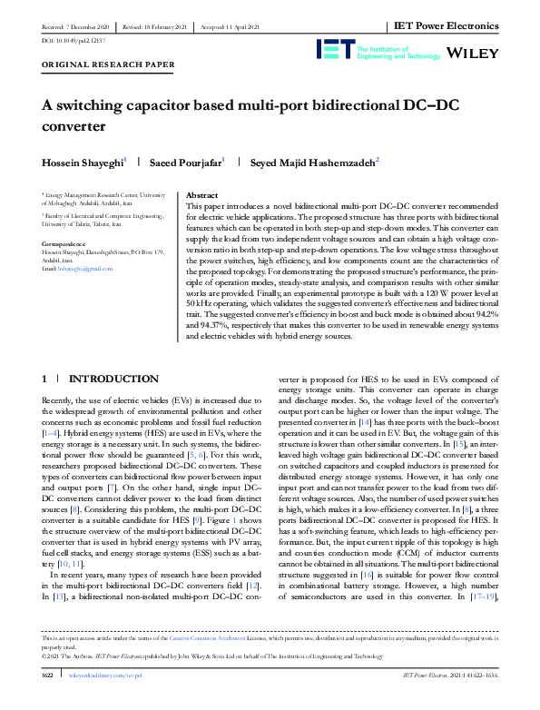 (PDF) A switching capacitor based multi‐port bidirectional DC–DC converter
