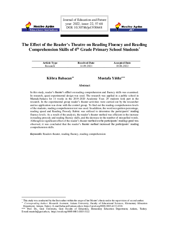 (PDF) The Effect of the Reader’s Theatre on Reading Fluency and Reading ...