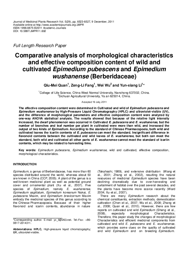 (PDF) Comparative analysis of morphological characteristics and ...