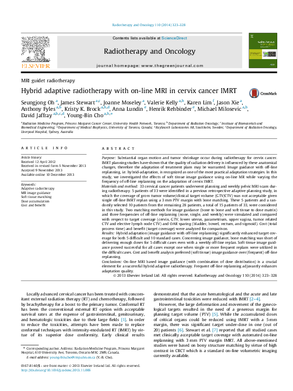 (PDF) Hybrid adaptive radiotherapy with on-line MRI in cervix cancer IMRT