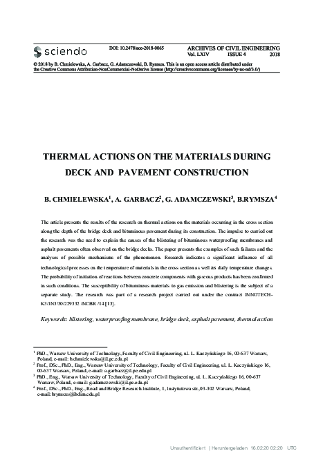 (PDF) Thermal Actions on the Materials During Deck and Pavement ...