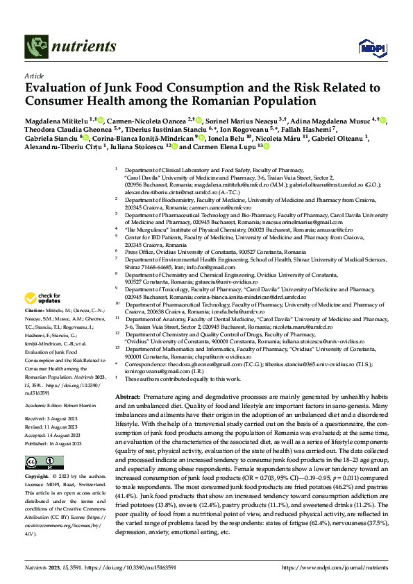 (PDF) Evaluation of Junk Food Consumption and the Risk Related to ...