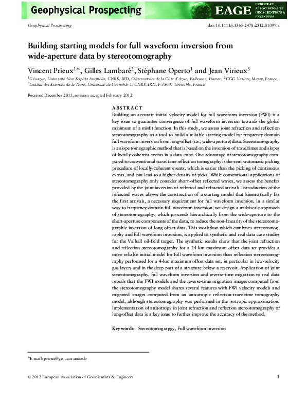 (PDF) Building starting models for full waveform inversion from wide ...