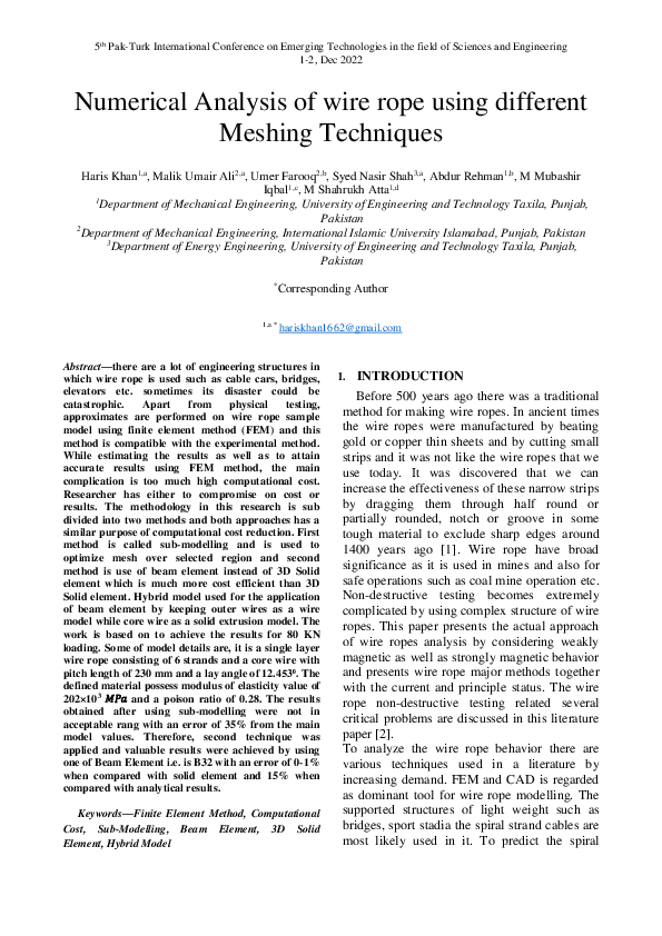 (PDF) Numerical Analysis of wire rope using different Meshing Techniques