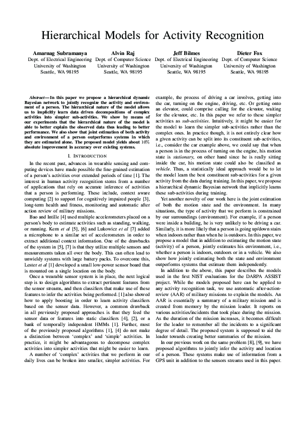 (PDF) Hierarchical Models for Activity Recognition