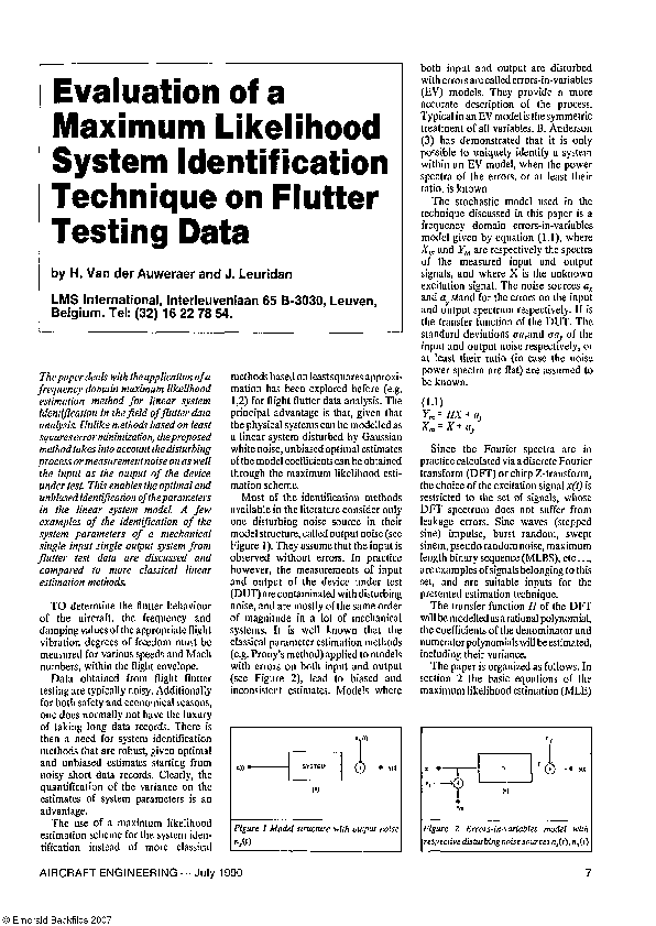 (PDF) Evaluation of a Maximum Likelihood System Identification ...