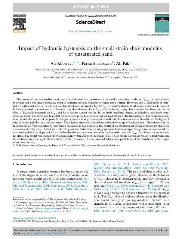 (PDF) Impact of hydraulic hysteresis on the small strain shear modulus ...