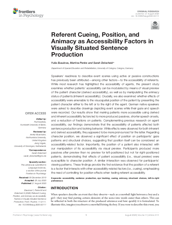 (PDF) Referent Cueing, Position, and Animacy as Accessibility Factors ...