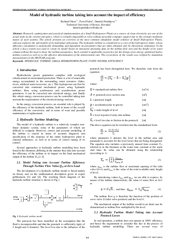 (PDF) Model of hydraulic turbine taking into account the impact of ...