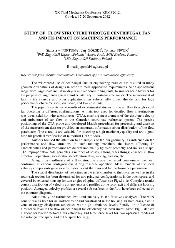(PDF) Study of Flow Structure Through Centrifugal Fan and Its Impact on ...