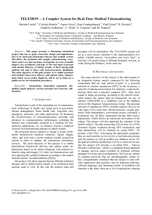 (PDF) TELEMON - A Complex System for Real Time Medical Telemonitoring