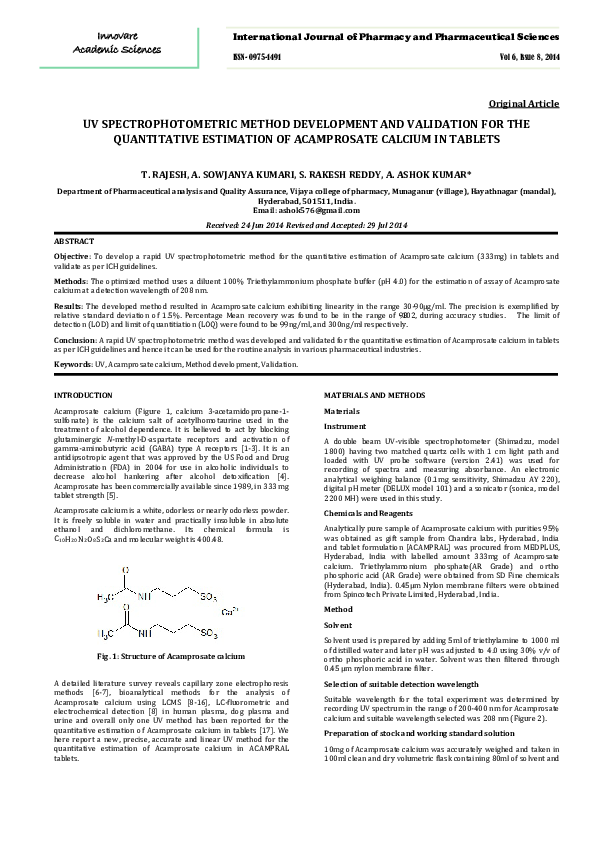 (PDF) UV SPECTROPHOTOMETRIC METHOD DEVELOPMENT AND VALIDATION FOR THE ...