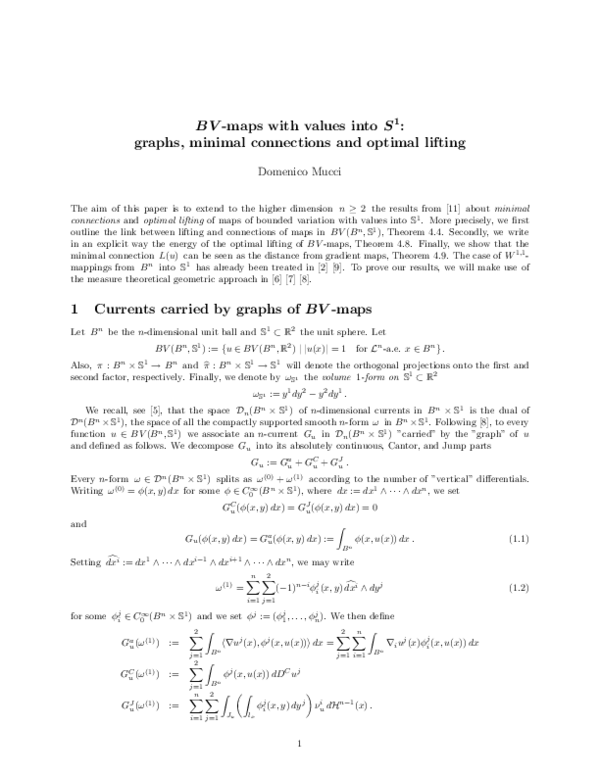 (PDF) BV-maps with values into S 1: graphs, minimal connections and ...