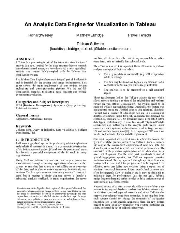 (PDF) An analytic data engine for visualization in tableau