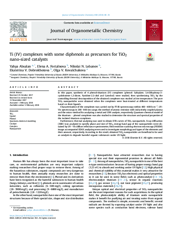 (PDF) Ti(IV) Complexes as Precursors for TiO2 Catalysts