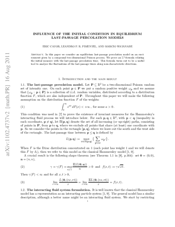 (PDF) Influence of the initial condition in equilibrium last-passage ...