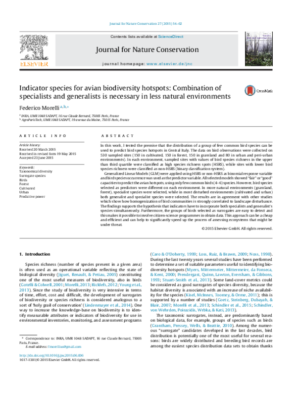 (PDF) Indicator species for avian biodiversity hotspots: Combination of ...