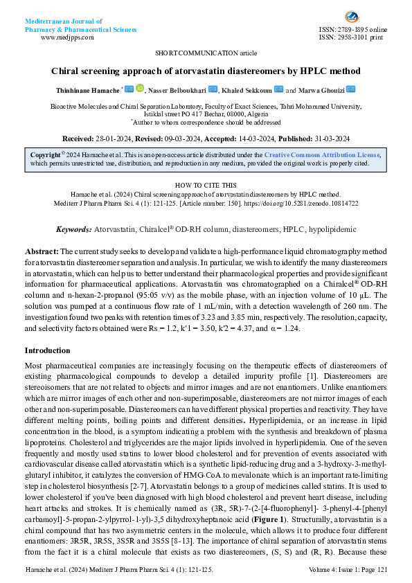 (PDF) Chiral screening approach of atorvastatin diastereomers by HPLC ...