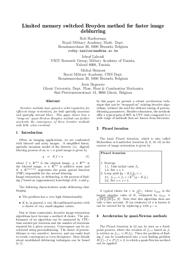 (PDF) Limited memory switched Broyden method for faster image deblurring