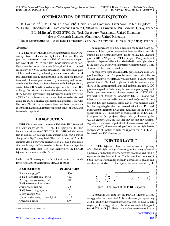 (PDF) Optimisation of the PERLE Injector