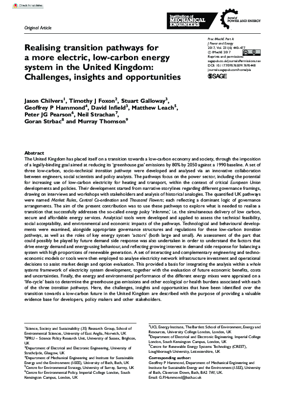 (PDF) Realising transition pathways for a more electric, low-carbon ...