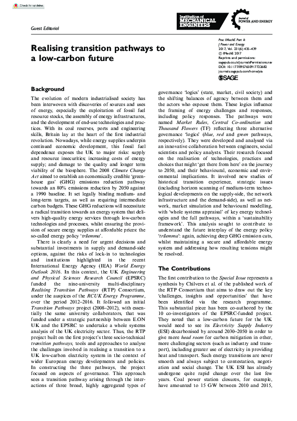 (PDF) Realising transition pathways to a low-carbon future