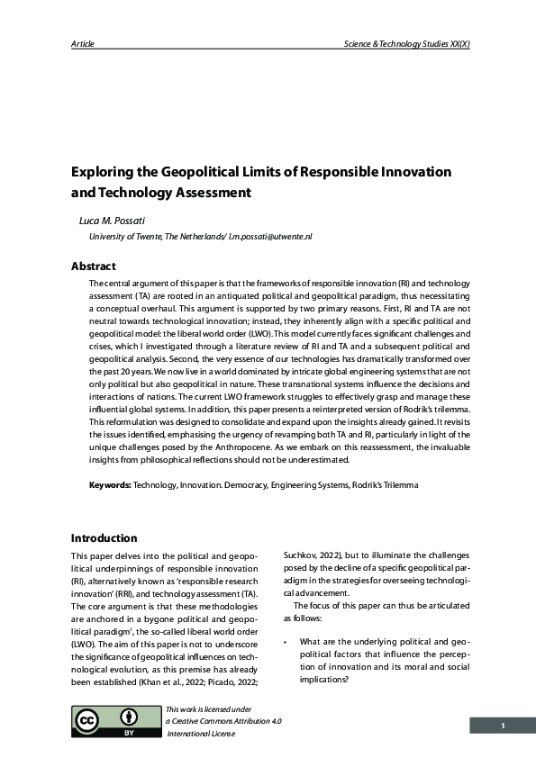(PDF) Exploring the Geopolitical Limits of Responsible Innovation and ...