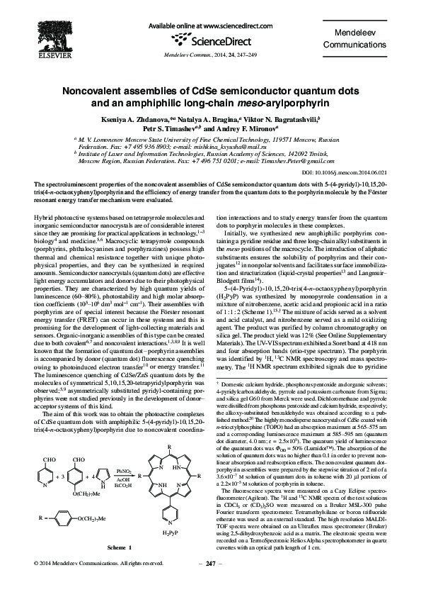(PDF) Noncovalent assemblies of CdSe semiconductor quantum dots and an ...