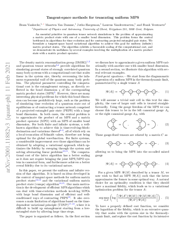(PDF) Tangent-space methods for truncating uniform MPS