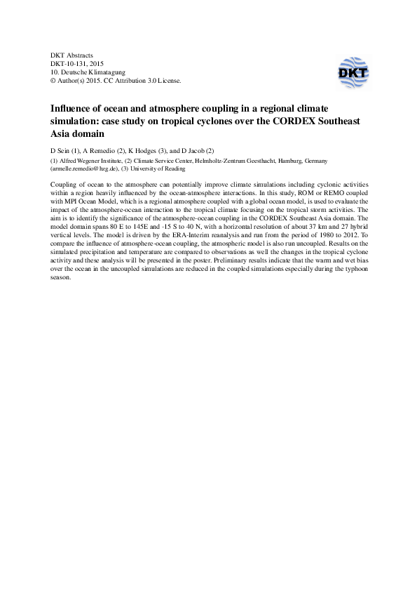 (PDF) Influence of ocean and atmosphere coupling in a regional climate ...