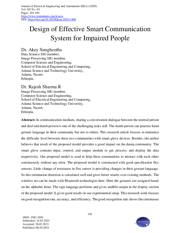 (PDF) Design of Effective Smart Communication System for Impaired People