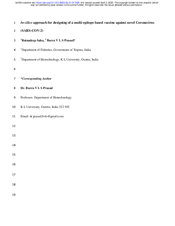 (PDF) In silico approach for designing of a multi-epitope based vaccine ...