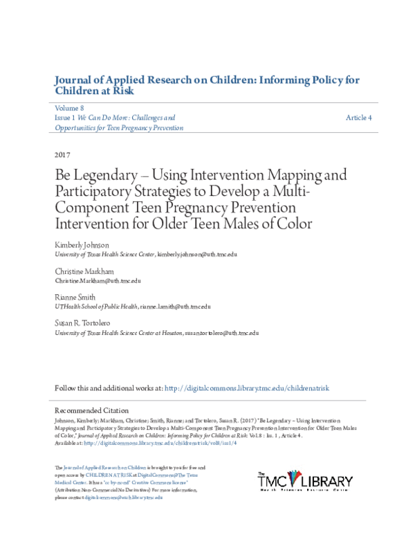 (PDF) Be Legendary – Using Intervention Mapping and Participatory ...