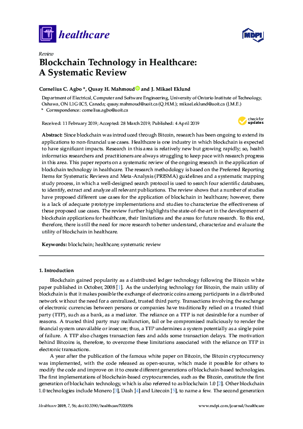 (PDF) Blockchain Technology in Healthcare: A Systematic Review