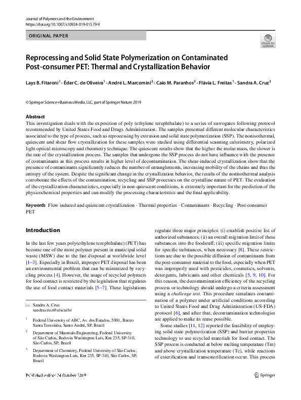 (PDF) Reprocessing and Solid State Polymerization on Contaminated Post ...