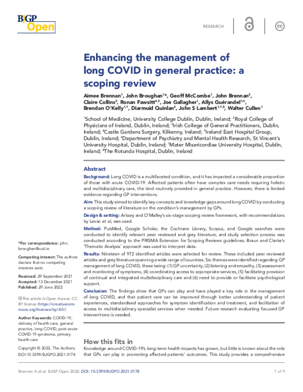 (PDF) Enhancing the management of long COVID in general practice: a ...