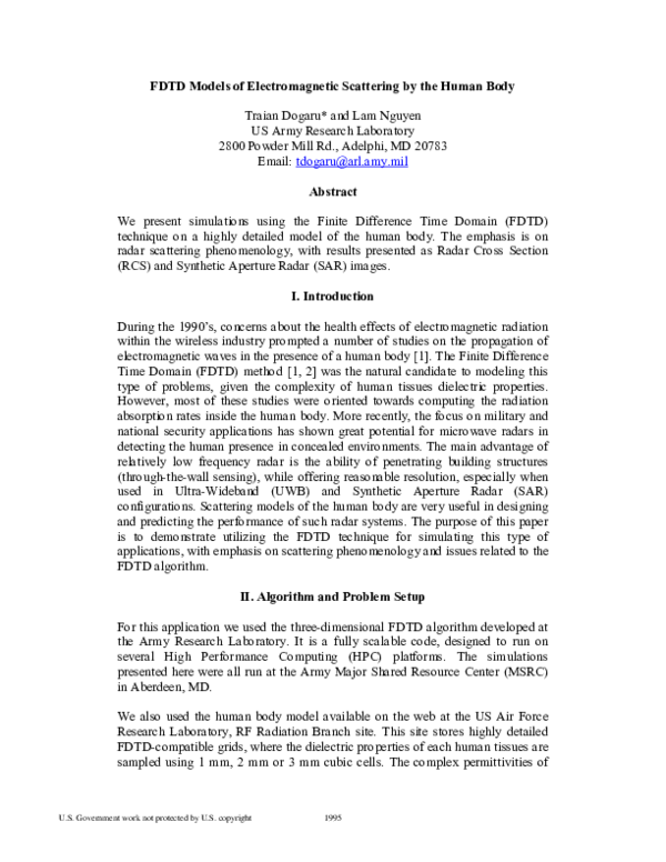 (PDF) FDTD Models of Electromagnetic Scattering by the Human Body