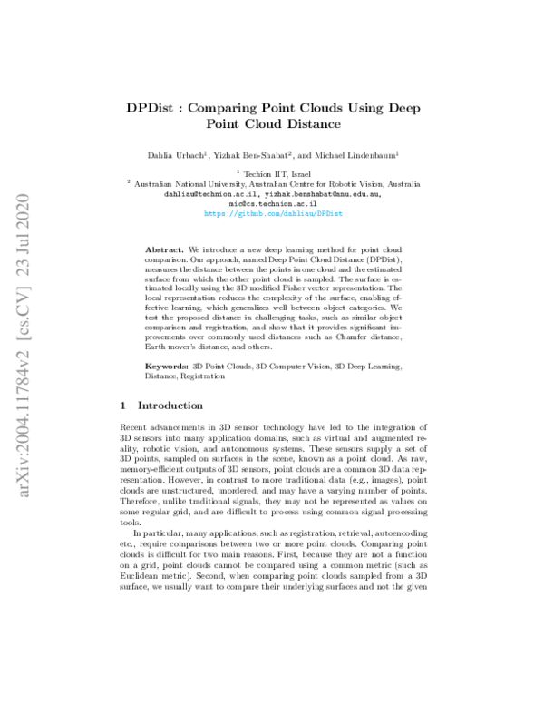 (PDF) DPDist: Comparing Point Clouds Using Deep Point Cloud Distance