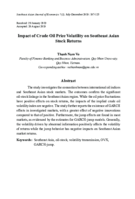 (PDF) Impact of Crude Oil Price Volatility on Southeast Asian Stock Returns