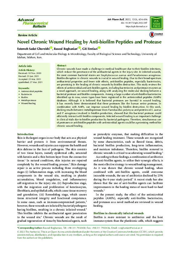 (PDF) Novel Chronic Wound Healing by Anti-biofilm Peptides and Protease