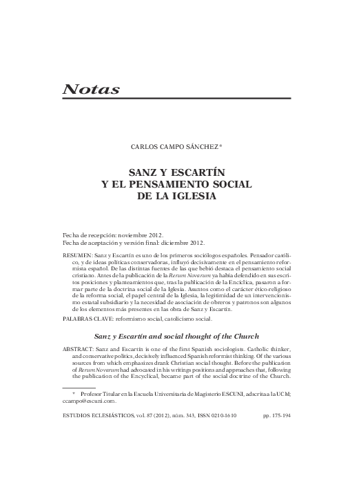(PDF) Sanz y Escartín y el pensamiento social de la Iglesia